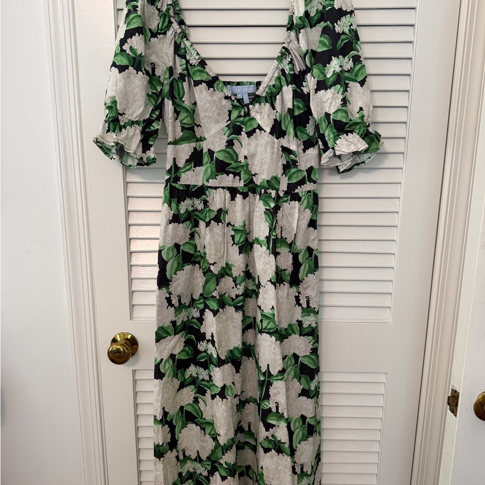 Hill House White and Green Floral Midi Dress